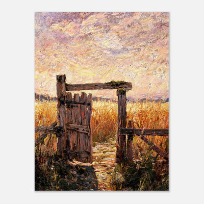 Rustic Wooden Gate to Golden Field Impressionist Art Print