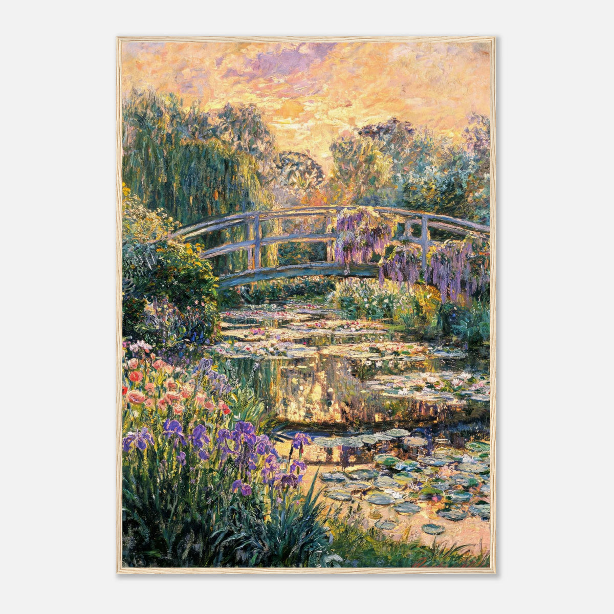 Golden Sunset Japanese Bridge Impressionist Art Print
