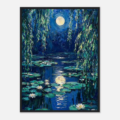 Moonlit Water Lilies Pond Impressionist Art Print