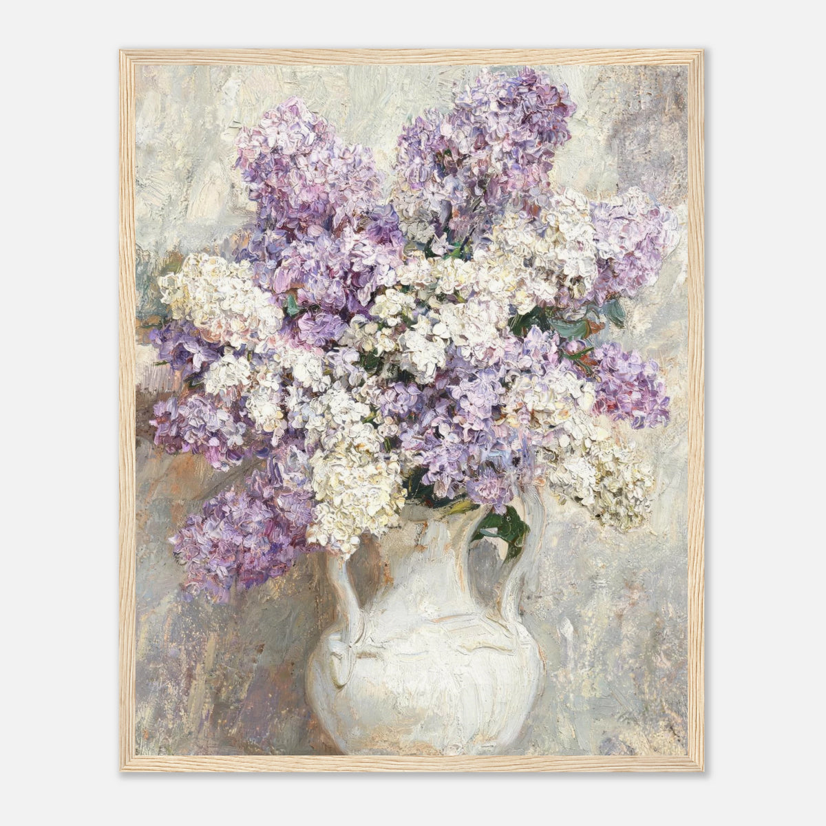 Lilac Blossoms in White Ceramic Vase Impressionist Art Print