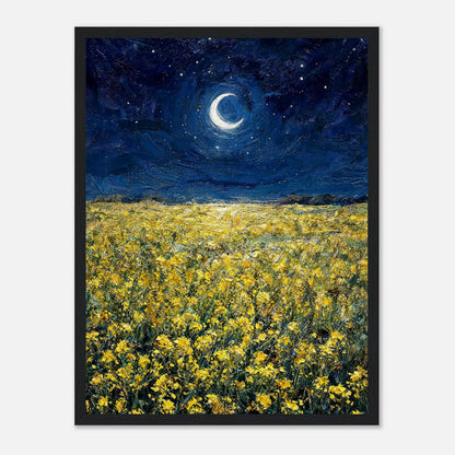 Moonlit Golden Wildflower Field Impressionist Art Print