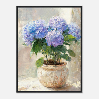Blue Hydrangeas in Rustic Pot Impressionist Art Print