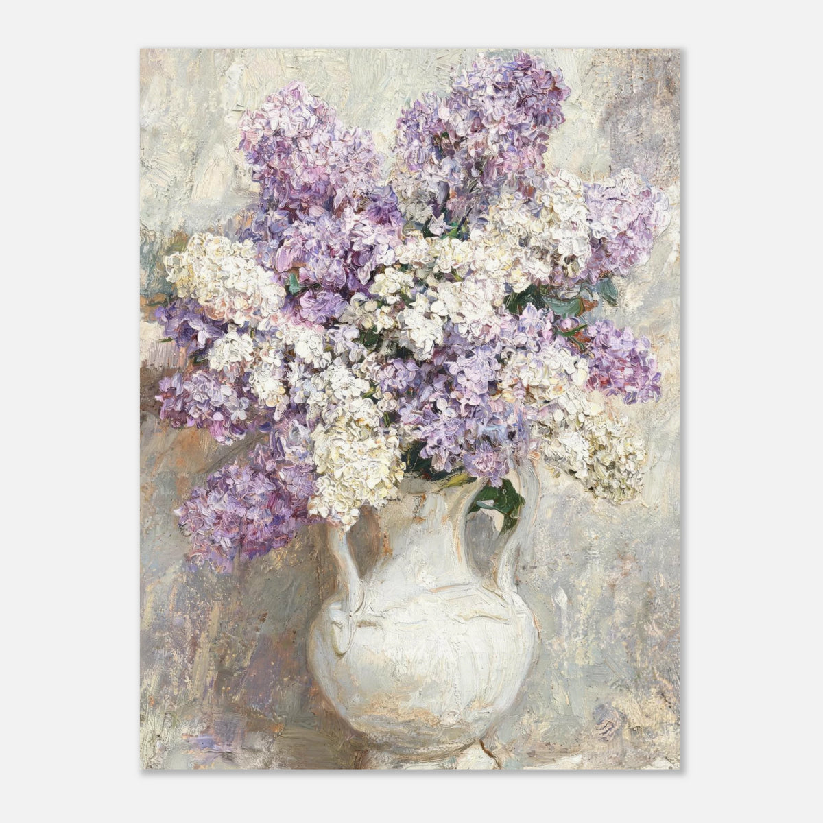 Lilac Blossoms in White Ceramic Vase Impressionist Art Print