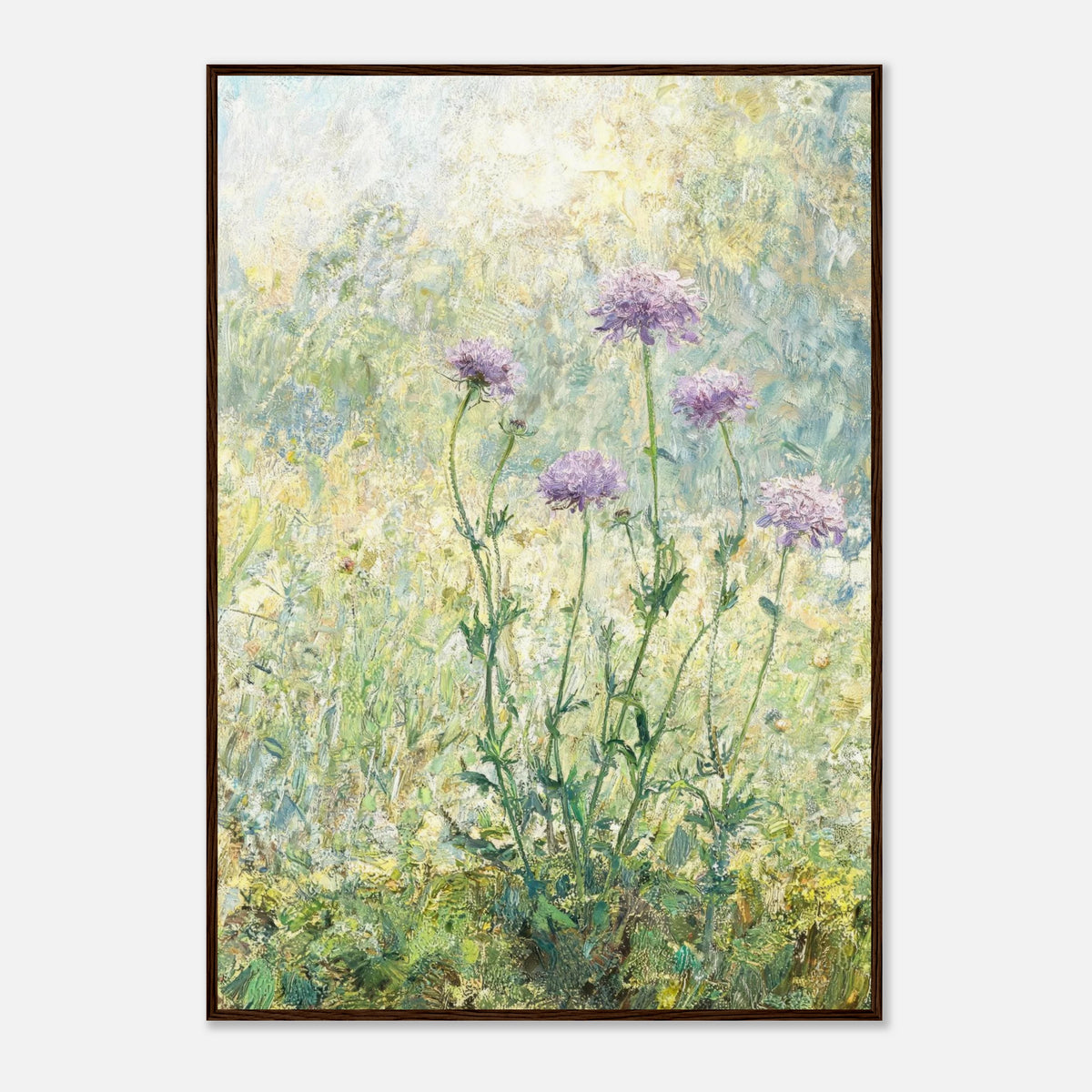 Wild Purple Blossoms in Sunlit Meadow Impressionist Art Print