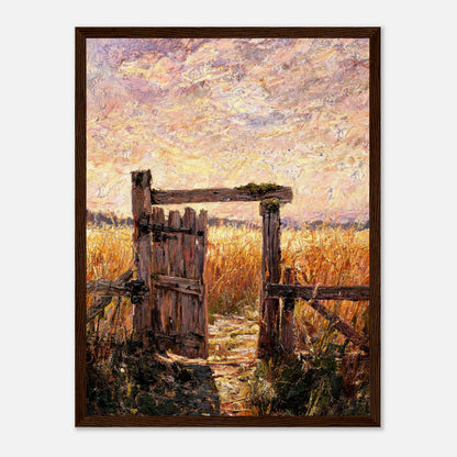 Rustic Wooden Gate to Golden Field Impressionist Art Print