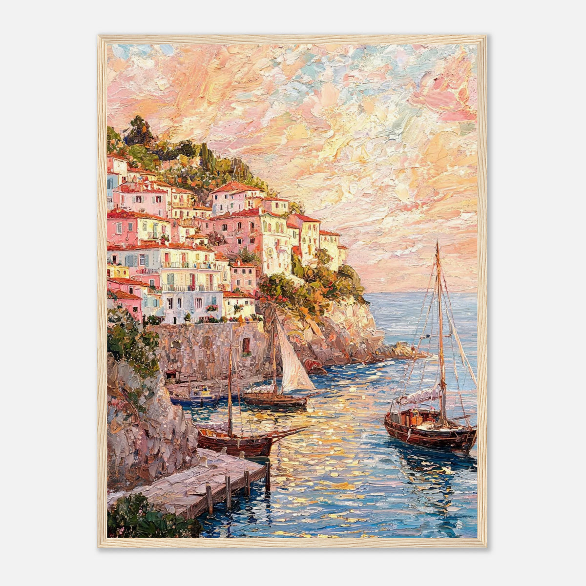 Amalfi Coast Sunset Village Impressionist Art Print