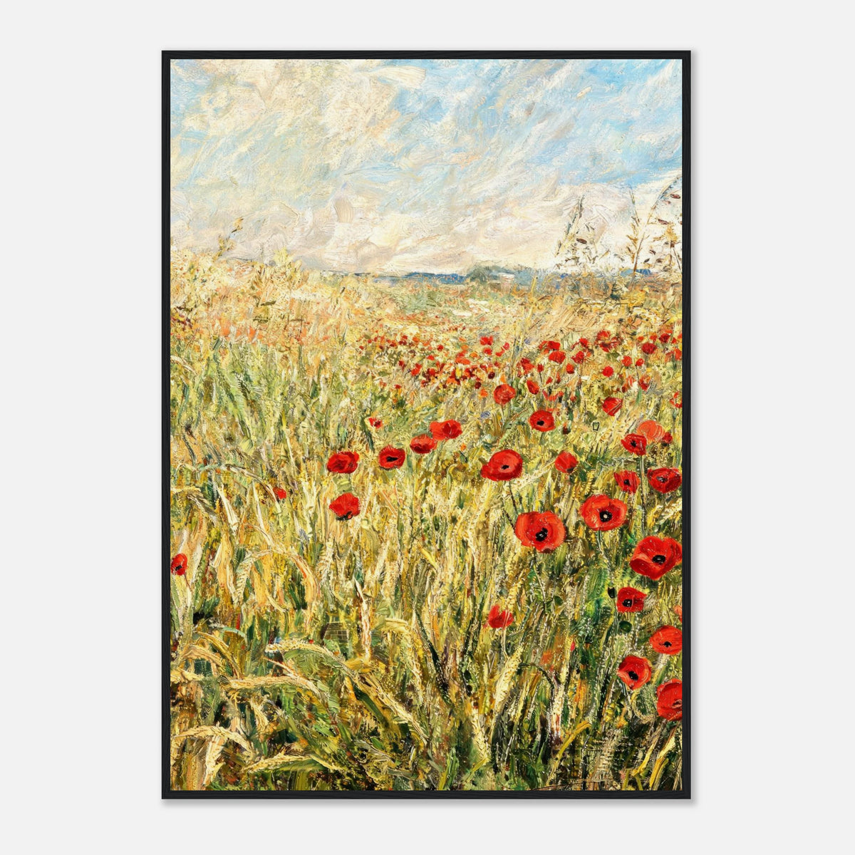 Golden Meadow & Red Poppies Impressionist Art Print