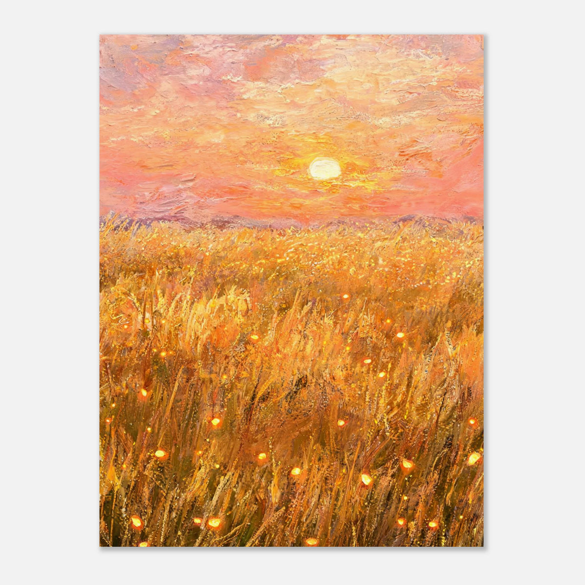 Golden Wheat Field at Sunset Impressionist Art Print