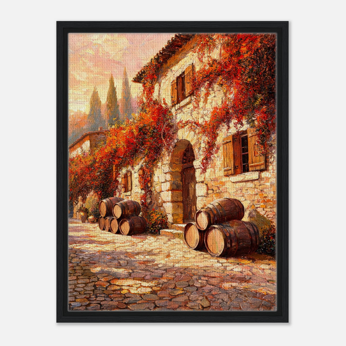 Autumn European Winery Wine Barrels Impressionist Art Print