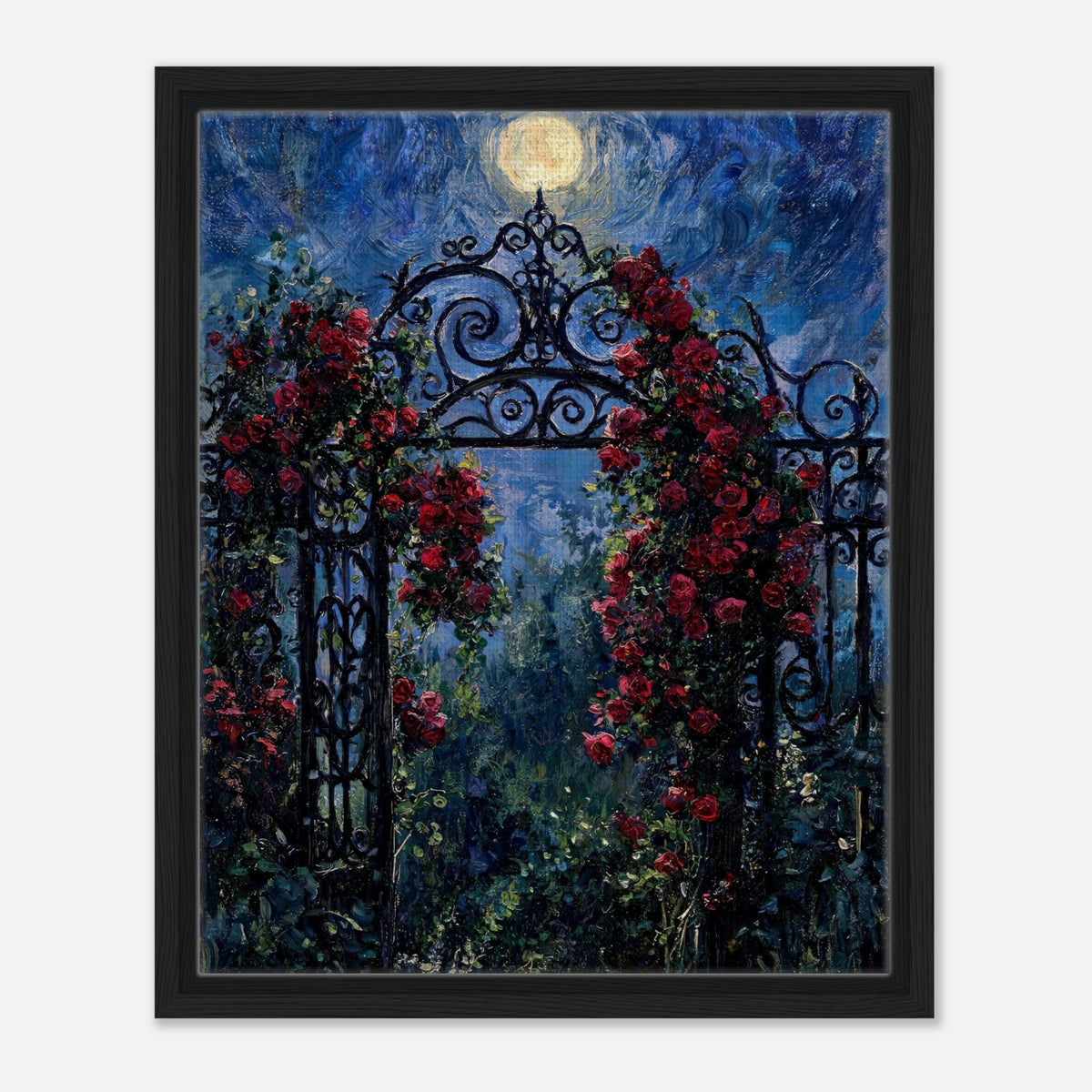 Moonlit Rose Arch Garden Impressionist Art Print
