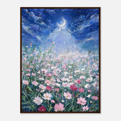 Moonlit Wild Cosmos Field Impressionist Art Print