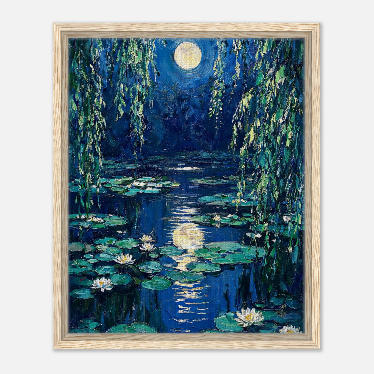 Moonlit Water Lilies Pond Impressionist Art Print
