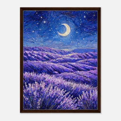Moonlit Lavender Field at Night Impressionist Art Print
