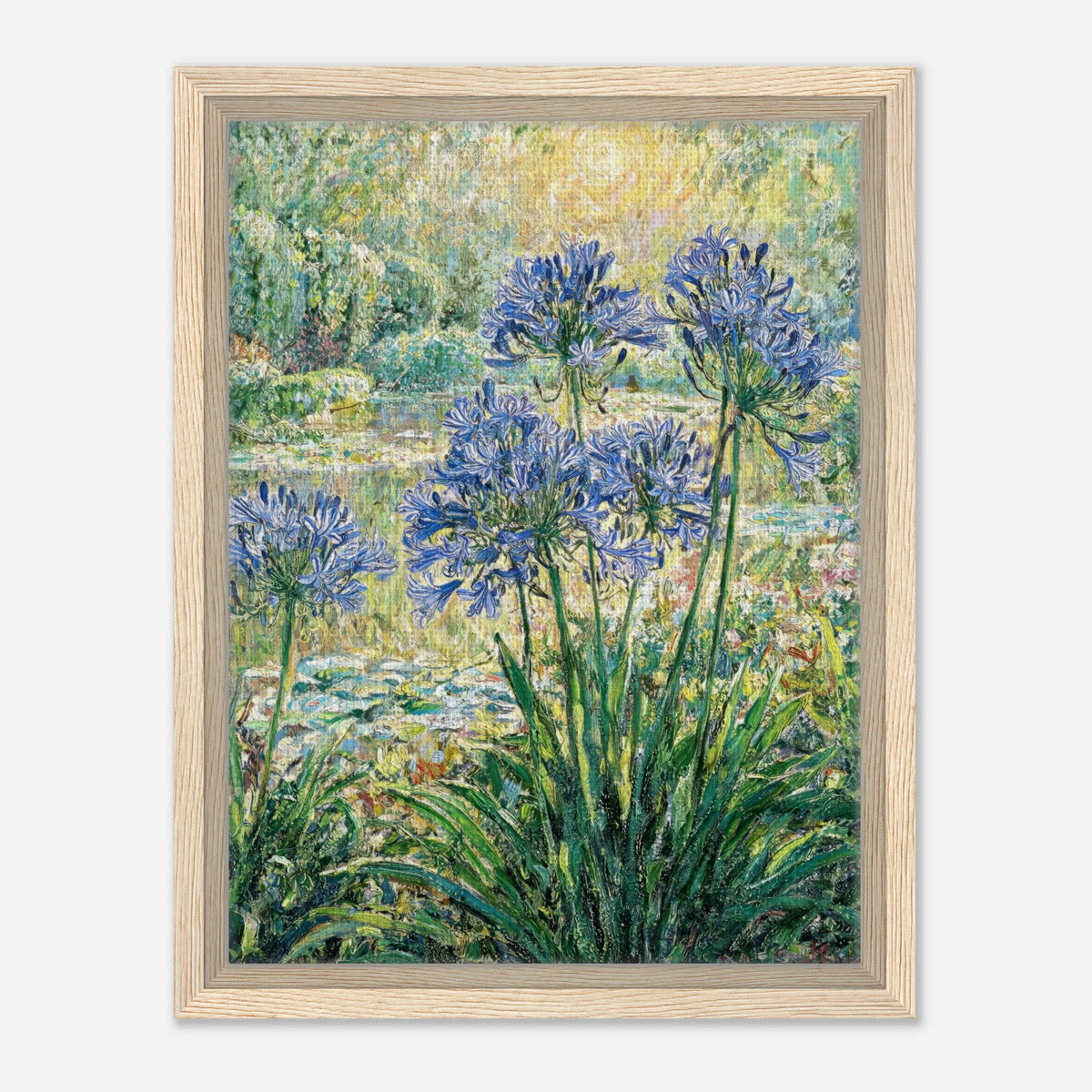 Blue Agapanthus & Sunlit Garden Impressionist Art Print