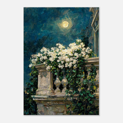 Moonlit White Blossoms Balcony Impressionist Art Print