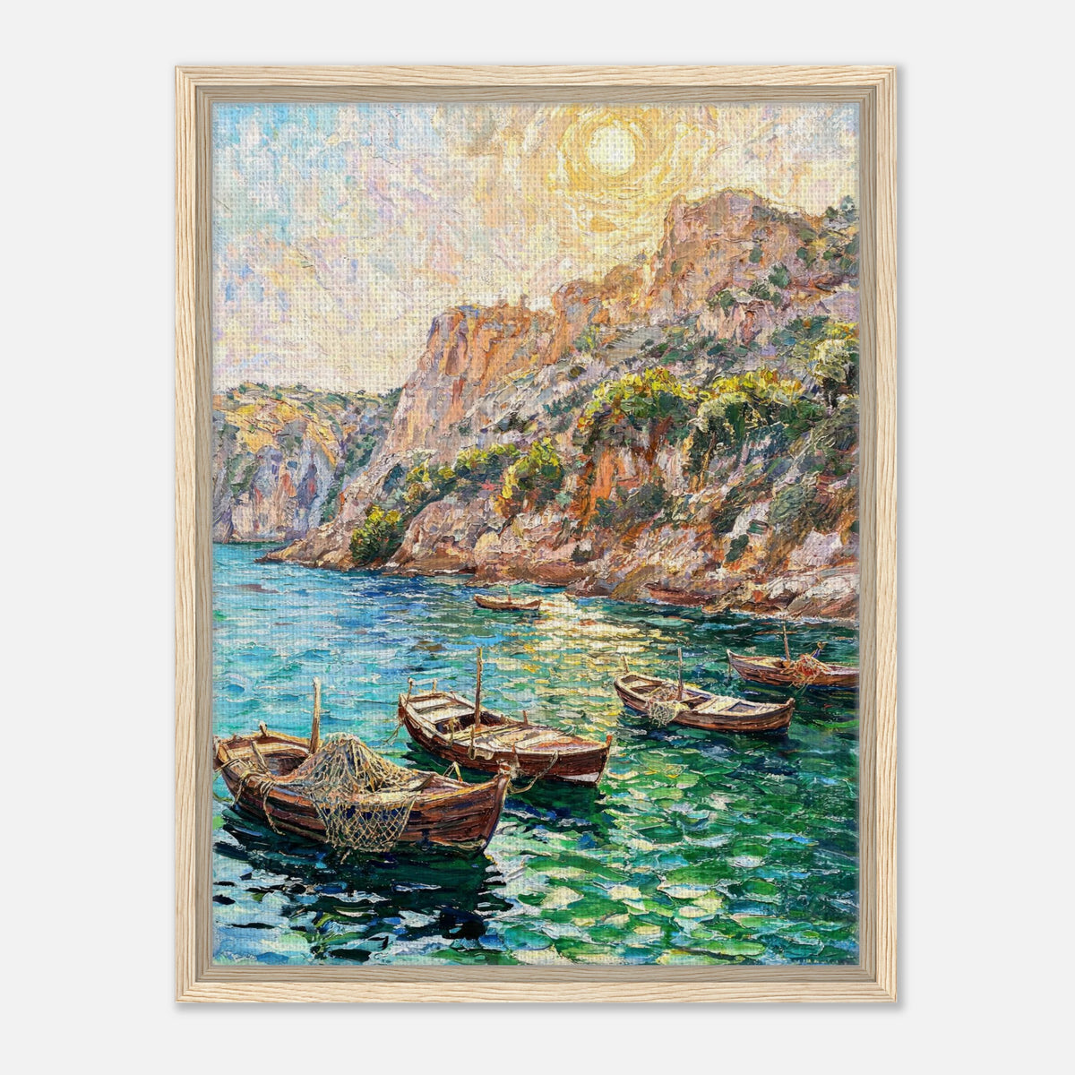 Mediterranean Coastal Cove Fishing Boats Impressionist Art Print