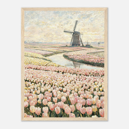 Dutch Tulip Fields & Windmill Impressionist Art Print
