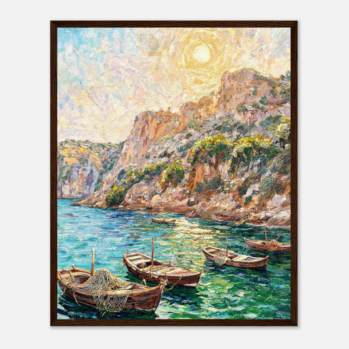 Mediterranean Coastal Cove Fishing Boats Impressionist Art Print