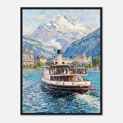 Vintage Steamboat on Alpine Lake Impressionist Art Print