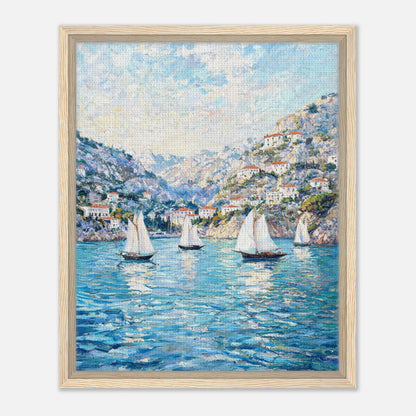 Framed Mediterranean Sailboats in Coastal Bay Canvas Wall Art