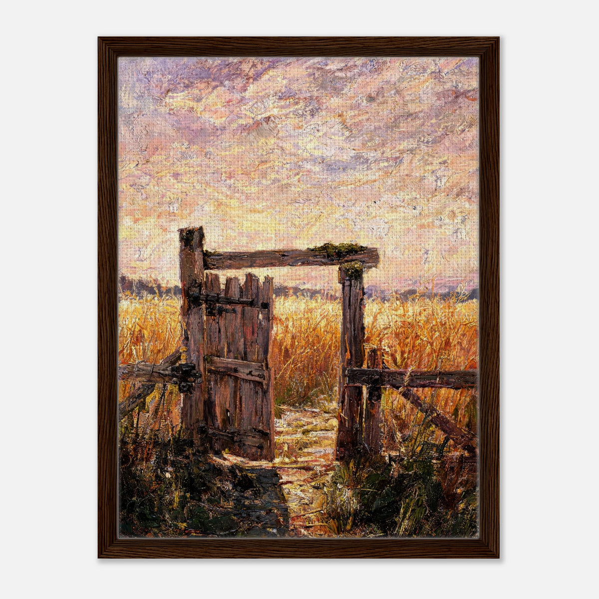 Rustic Wooden Gate to Golden Field Impressionist Art Print