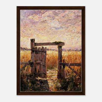 Rustic Wooden Gate to Golden Field Impressionist Art Print