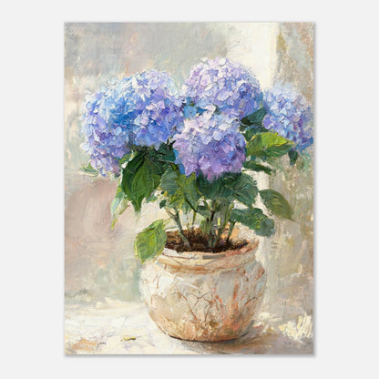 Blue Hydrangeas in Rustic Pot Impressionist Art Print