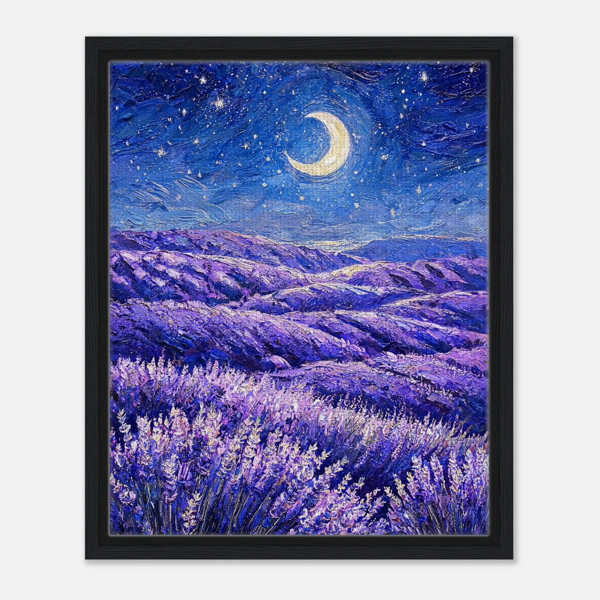 Moonlit Lavender Field at Night Impressionist Art Print