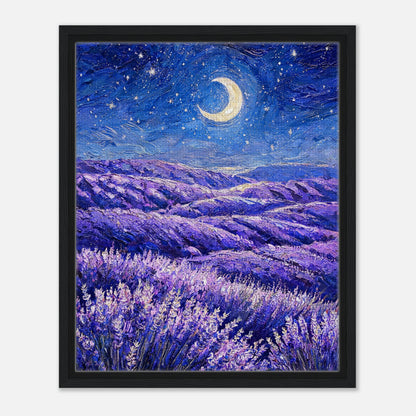 Moonlit Lavender Field at Night Impressionist Art Print