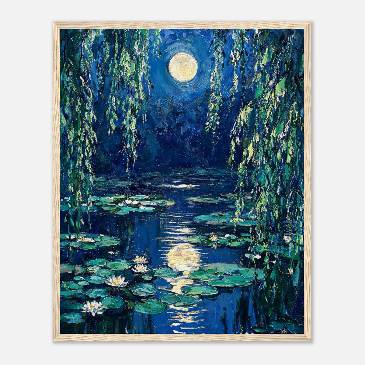 Moonlit Water Lilies Pond Impressionist Art Print