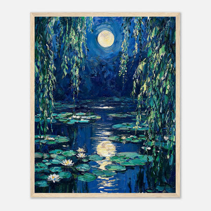 Moonlit Water Lilies Pond Impressionist Art Print