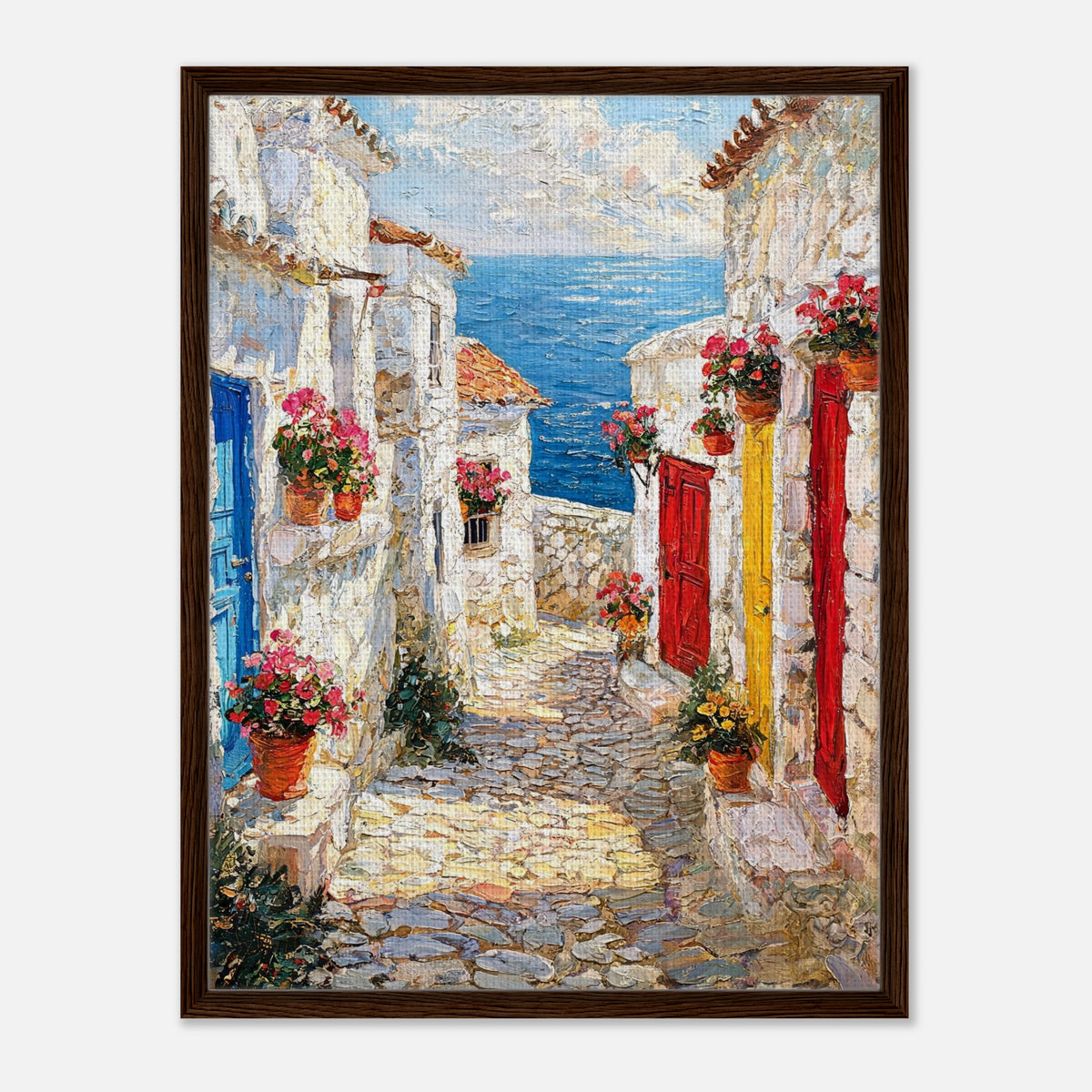Mediterranean Coastal Village Alley Sea View Impressionist Art Print