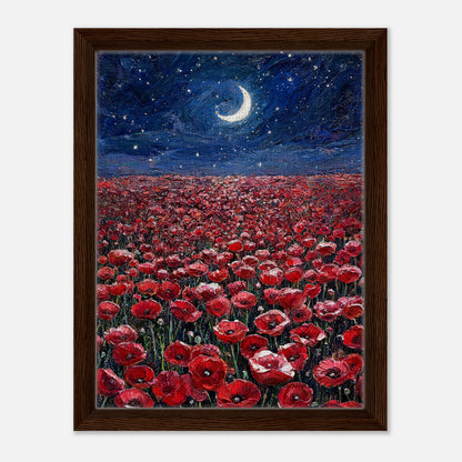 Moonlit Red Poppy Field Impressionist Art Print