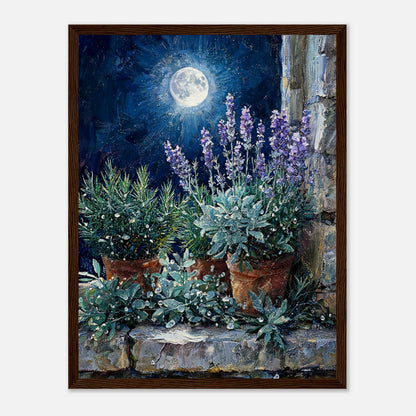 Moonlit Potted Lavender by Stone Window Impressionist Art Print