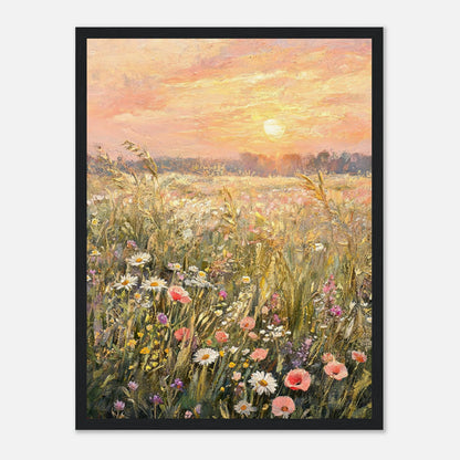 Golden Sunset Meadow & Wildflowers Impressionist Art Print
