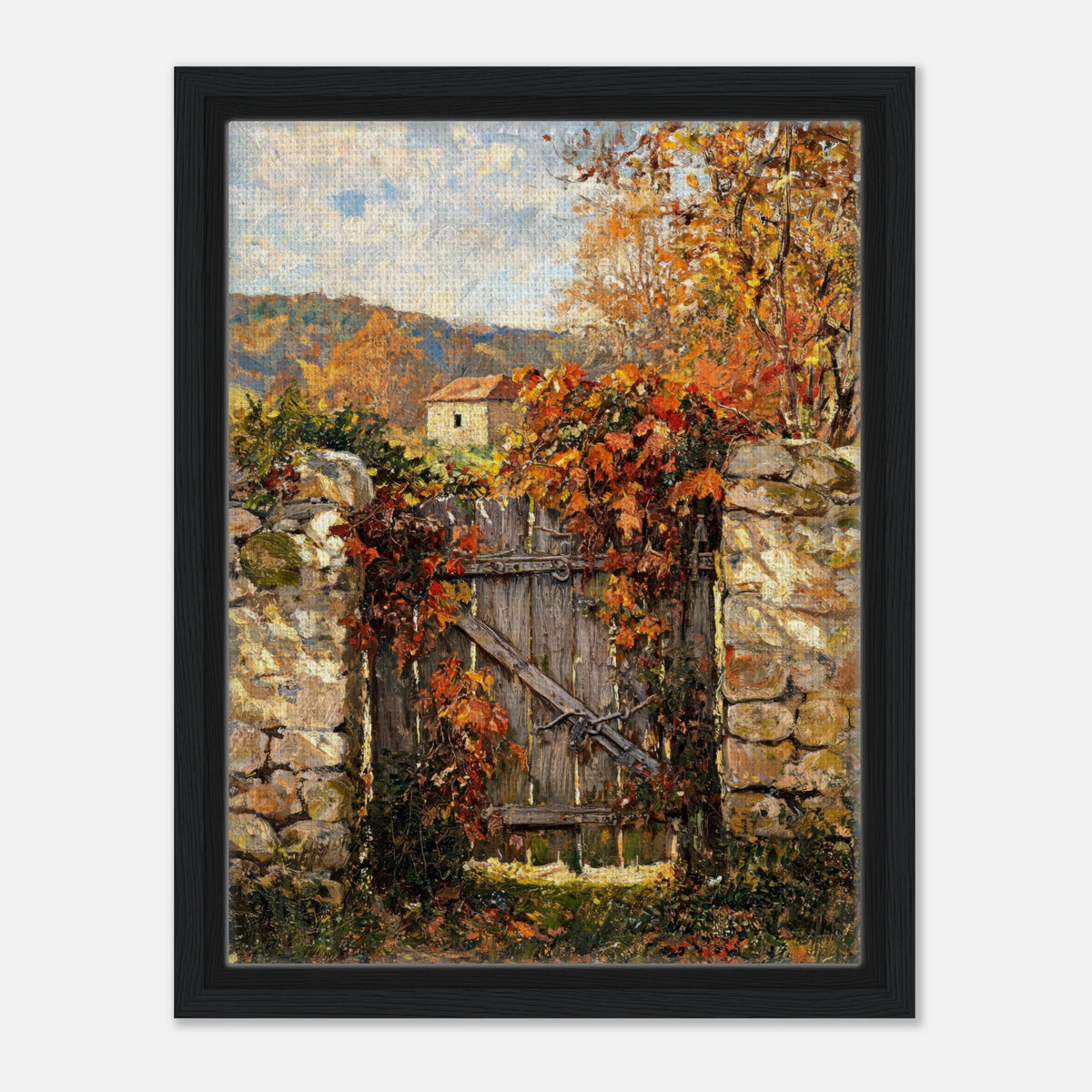 Autumn Garden Gate Cottage Impressionist Art Print