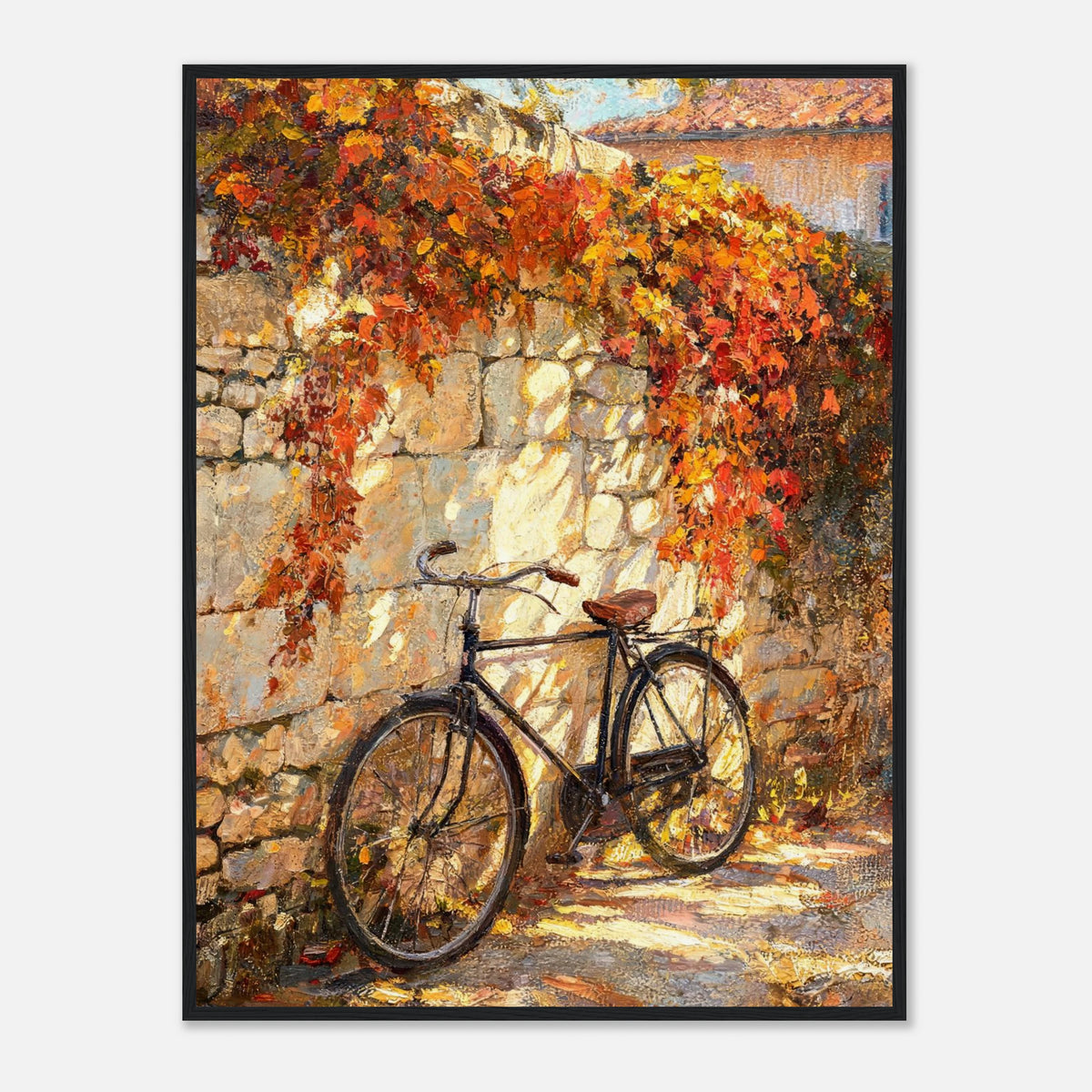 Autumn Vintage Bicycle Stone Wall Impressionist Art Print