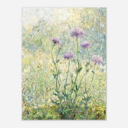 Wild Purple Blossoms in Sunlit Meadow Impressionist Art Print