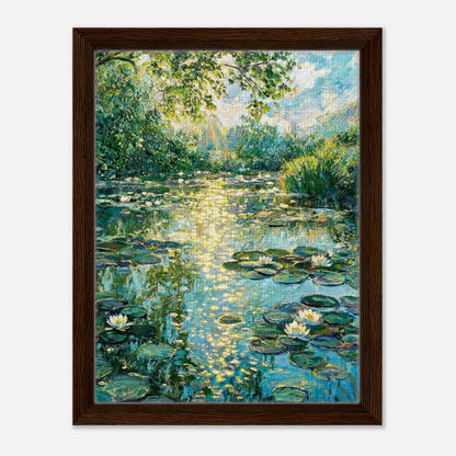 Sunlit Water Lilies & Shimmering Pond Impressionist Art Print