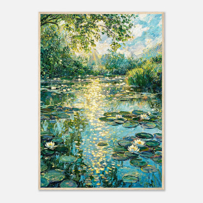 Sunlit Water Lilies & Shimmering Pond Impressionist Art Print