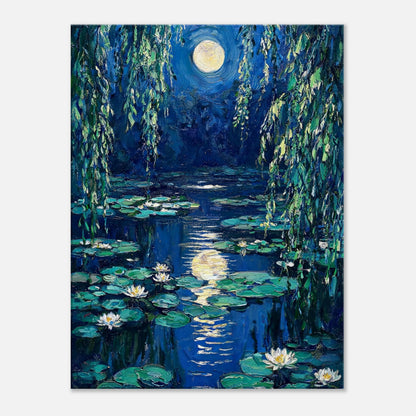 Moonlit Water Lilies Pond Impressionist Art Print
