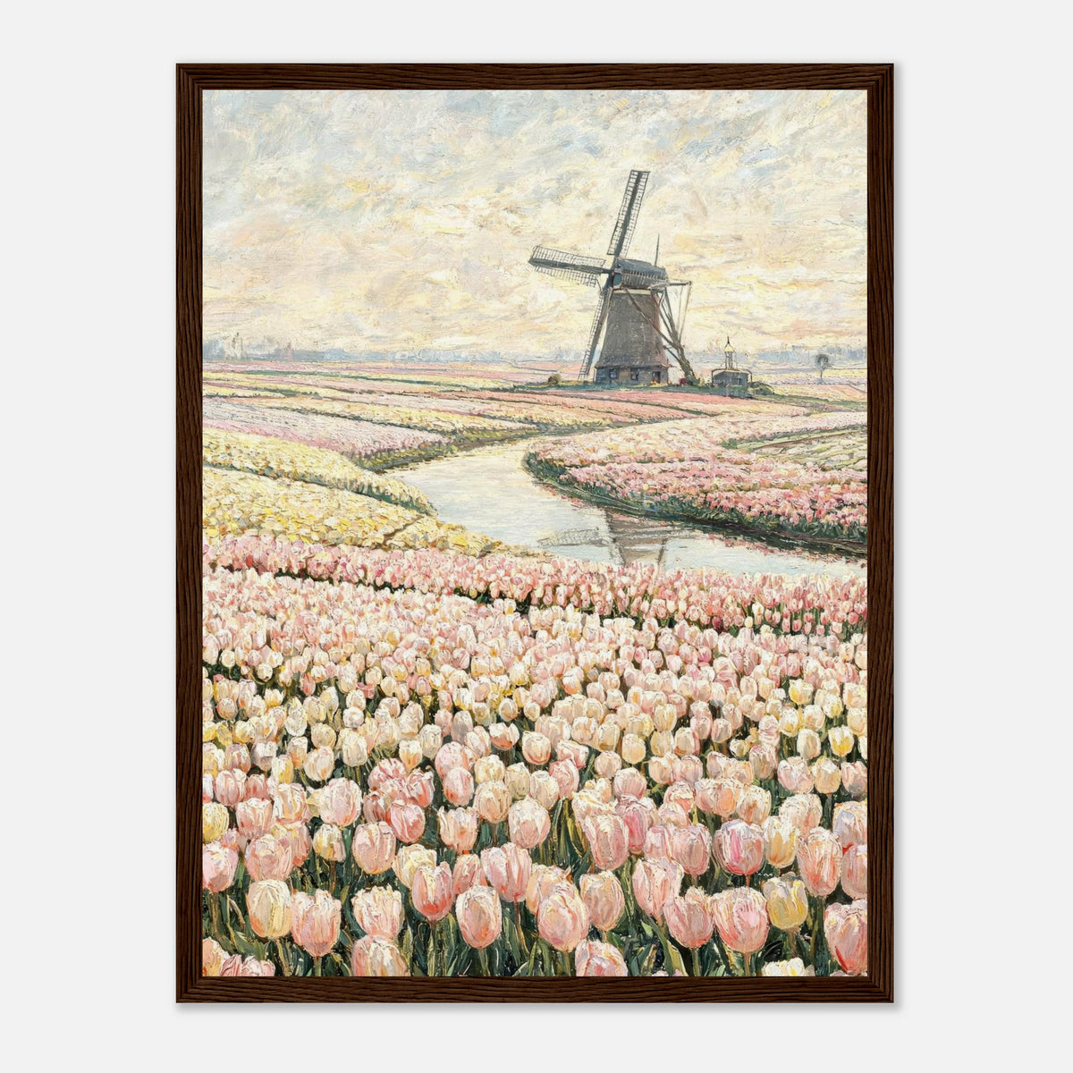 Dutch Tulip Fields & Windmill Impressionist Art Print
