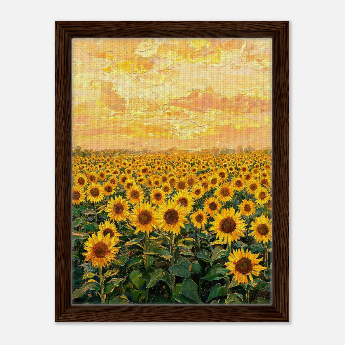 Golden Sunflower Field at Sunset Impressionist Art Print