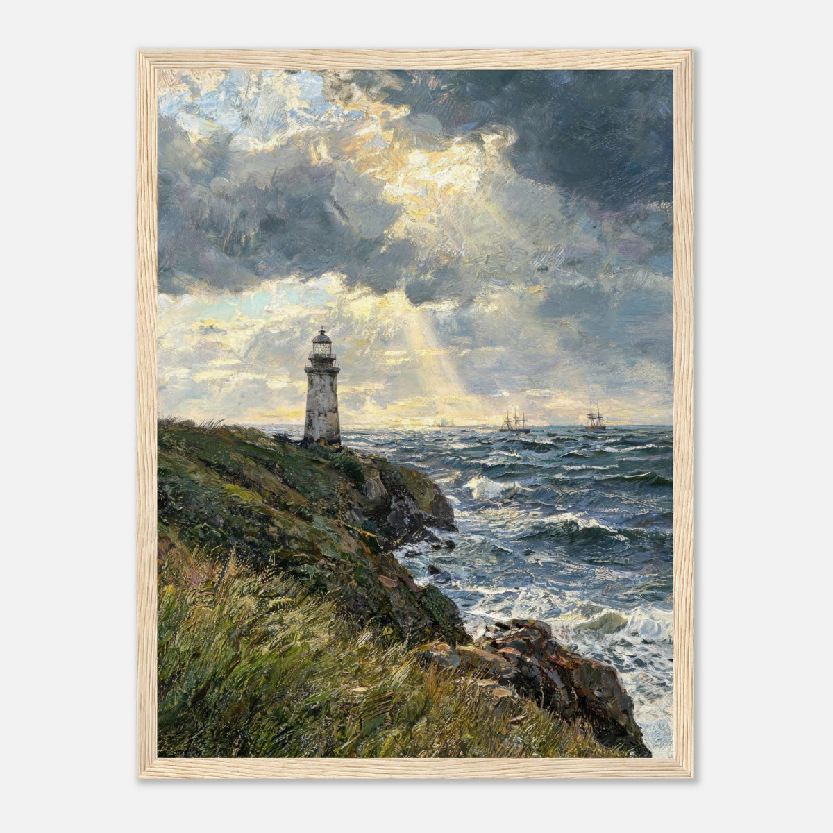 Coastal Lighthouse at Stormy Sunset Impressionist Art Print