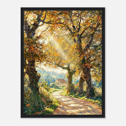 Sunlit Autumn Forest Path Impressionist Art Print