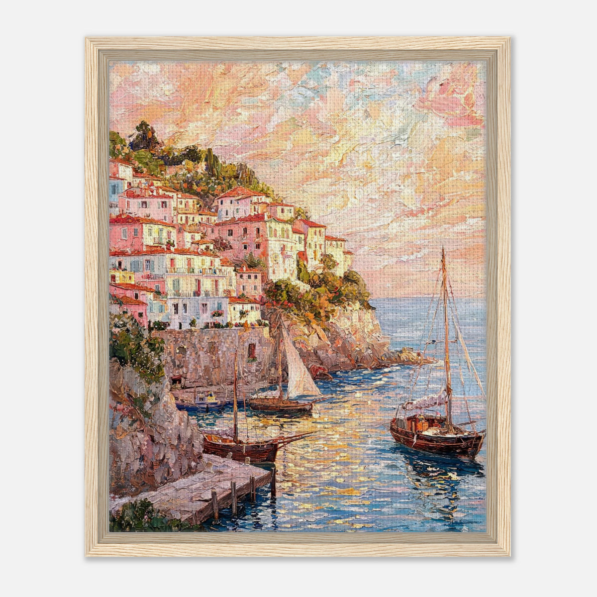 Amalfi Coast Sunset Village Impressionist Art Print
