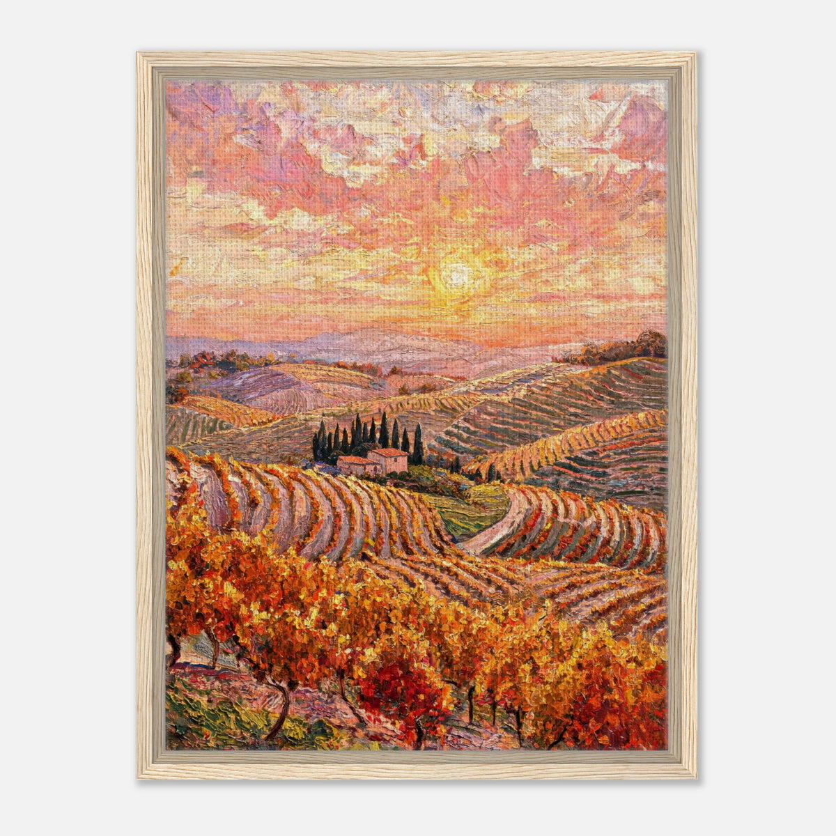 Tuscan Hills Autumn Sunset Vineyard Impressionist Art Print