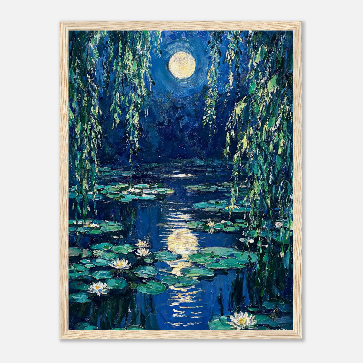 Moonlit Water Lilies Pond Impressionist Art Print