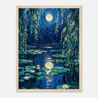 Moonlit Water Lilies Pond Impressionist Art Print