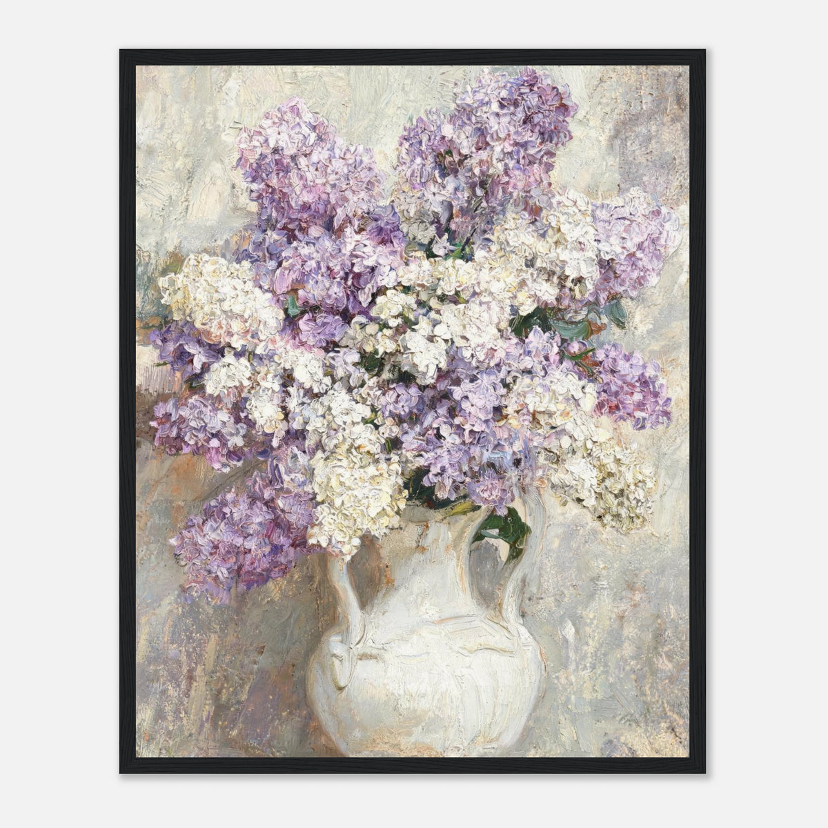 Lilac Blossoms in White Ceramic Vase Impressionist Art Print